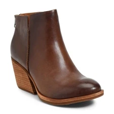 Kork-Ease Chandra Brown Leather Ankle Bootie 6.5 Stacked Wedge Heel