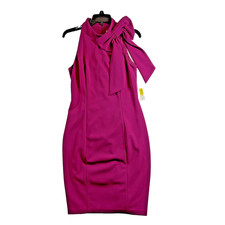 NWT Eliza J WOW Bow Neck Cut Away Shoulder Halter Sheath Dress Berry Pink Sz 8