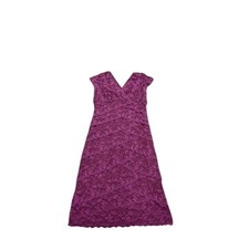 Womens Plum Floral Lace Tiered V-Neck Evening Dress Sequins  Magenta Dress