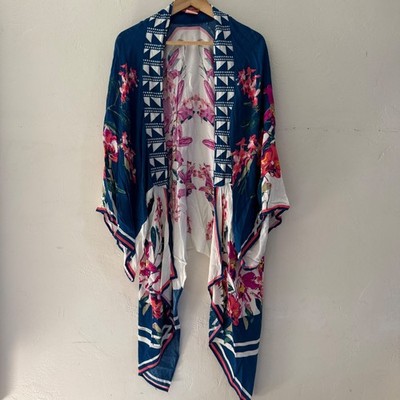 Flying Tomato Womens Floral Geometric Kimono Wrap Navy Blue Pink Size S/M