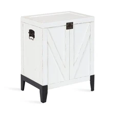 Cates Wooden Side Table with Trunk Storage, 21 x 27 x 15, White and Black, Ru...