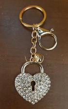 Heart Rhinestone Keychain Bag Purse Charm Bling Keyring Gold Tone New