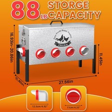 16gal 88LB Automatic Chicken Feeder 10 Port No Waste Poultry Feeder, Rust-Proof