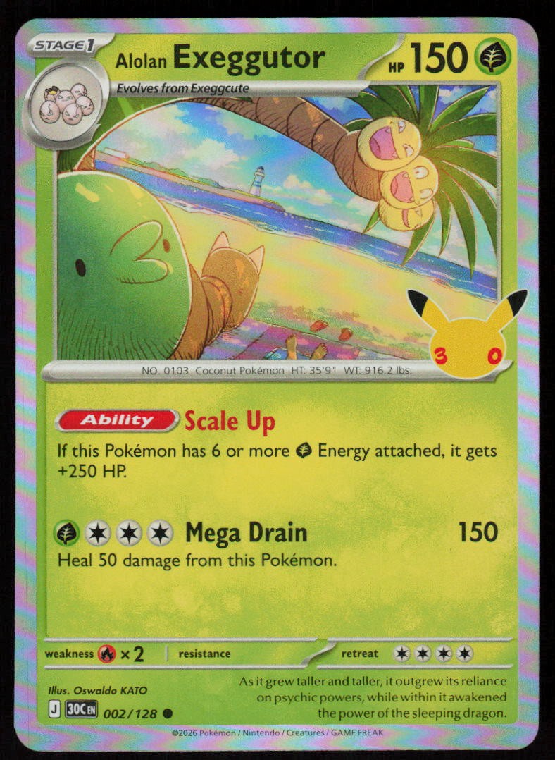 Alolan Exeggutor 002/128 Holo Common ME: 30th Celebration Pokemon Near Mint