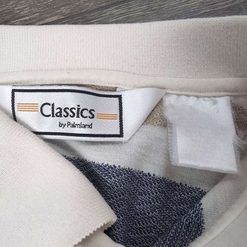 Vintage 1980s Palmland Men’s Striped Polo Shirt XL Blue White Golf Retro Casual - Bild 9 von 10