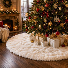 YEAHOME Christmas Tree Skirt, 60 Large White Tree Skirts with Soft Faux Fur Plu