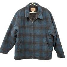 Woolrich Jacket Mens XL Green Plaid Wool Sherpa Lined Bomber Full Zip Outdoor