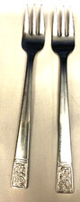 2PC Fork Set Ekco Eterna ROSE COTILLION Stainless Condiment Pickle Olive Flower