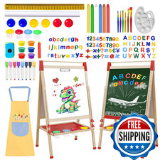 Juivin Double-Sided Chalk White Board Magnetic Art Easel For Kids Adjustable