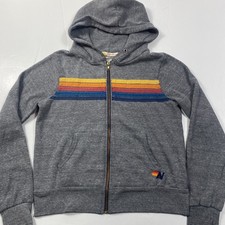 Aviator Nation Hoodie XS Stripe Rainbow Logo Fleece USA Made