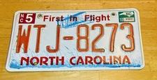 2010 North Carolina License Plate WTJ-8273 SEA OATS, FIRST IN FLIGHT, BI-PLANE