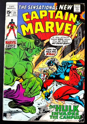 Captain Marvel 21 - KEY - HULK vs Captain Marvel - 1970 - Copy B