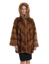 48/54 Mink Blonde Gold V-Wrapped Full Leather Hooded Coat...