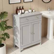 Bathroom Floor Storage Cabinet Free Standing Organizer with Doors and Drawers