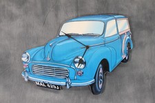 Vintage Morris Minor 1000 Traveller Classic Car Analogue Wall Clock 15" Working