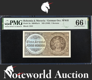 Bohemia & Moravia WWII 1 Koruna ND (1940) P 3a UNC PMG 66 EPQ NR 2nd TOP POP