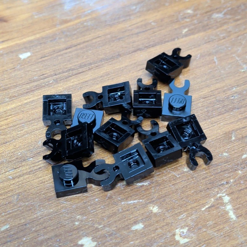 Lego Black Plate, Modified 1 x 1 with Open O Clip Thick (Vertical Grip) - Qty 12