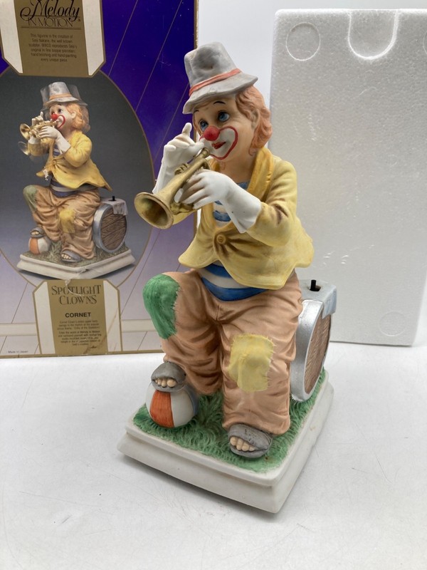 Melody In Motion Spotlight Clowns Cornet Figurine 80s Japan *Not Working