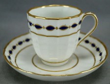 Derby 126 Cobalt & Gold Diamond Band Fluted Coffee Cup & Saucer Circa 1784-1806