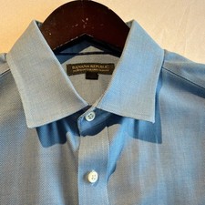 Banana Republic Men's Non-Iron Microdot Blue Dress Shirt Slim Fit M