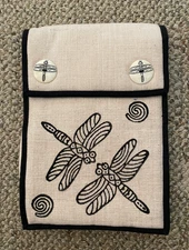 Crossbody 100% Cotton Purse Firefly Venus Imports Dragonfly Ivory Black 9x7x2