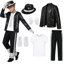 FENFATUO Kids 80s 90s Pop Star Costume Halloween Dance 9-10 Years, Black
