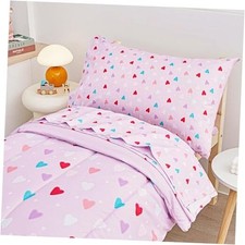 Comforter Sets, Cute Girls Bedding Set, Soft Microfiber Toddler Purple Heart