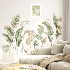 Boho Palm Leaves Wall Stickers Tropical Green Peel and Stick Wall Art Decals fo