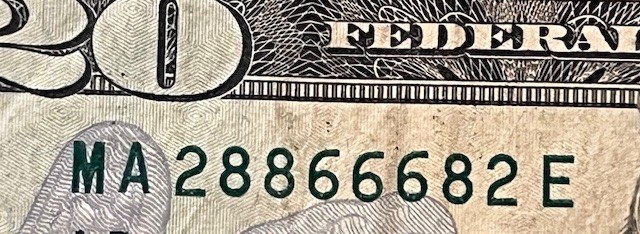 20.00 Twenty Dollar Bill 2013 Trinary Lucky Devil "666" Book Ends "28 82" sb2-27