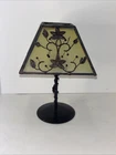 Vintage Tiffany-Style 7.5” Metal Tea Light Candle Holder with Glass Shade