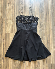 David's Bridal Black Lace Bodice Fit Flare Spaghetti Strap Short Size 14