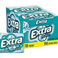 EXTRA Polar Ice Sugarfree Gum, 15 Sticks Pack of 10