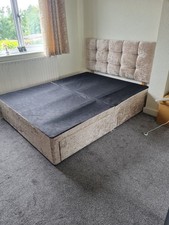 Beige Double Storage Bed Frame with Tufted Upholstered Headboard, 2 Drawers