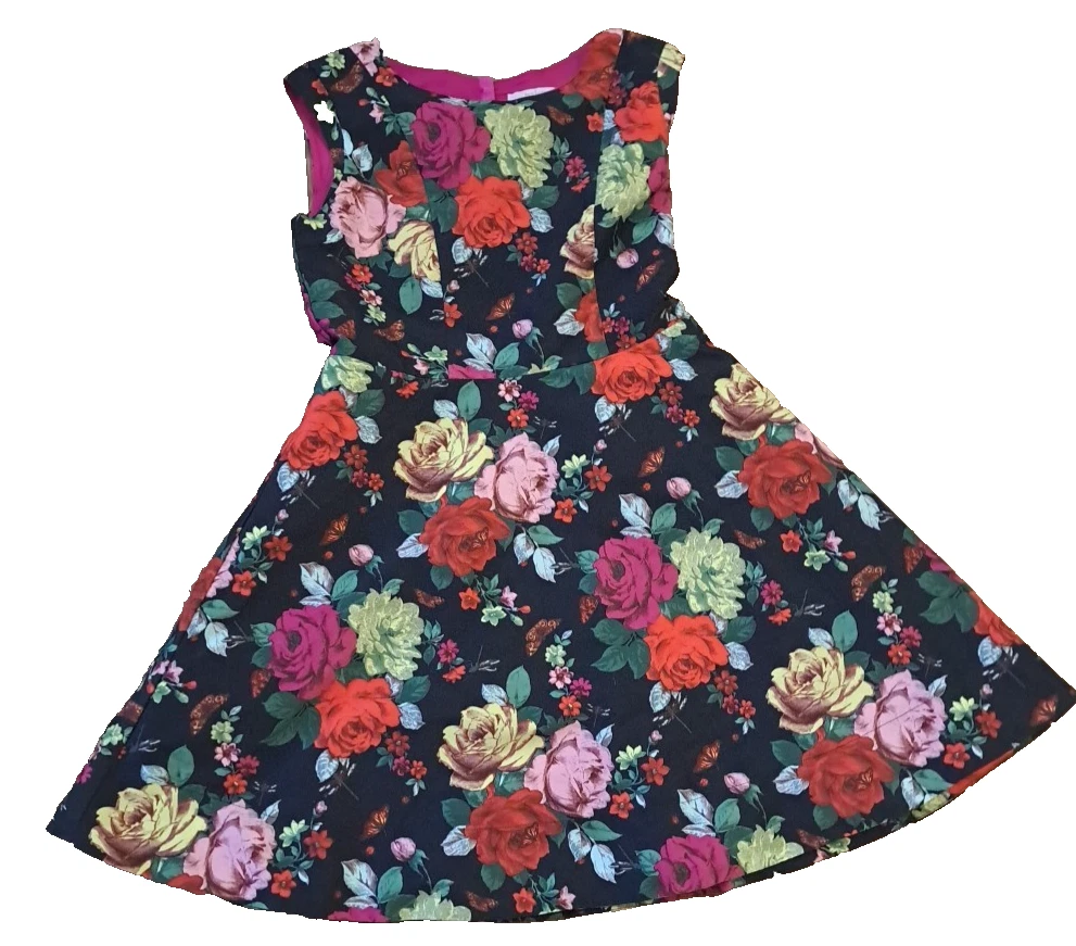 Girls Baker by Ted Baker Dress Flower Girl Black Roses Pink Layers Party 14