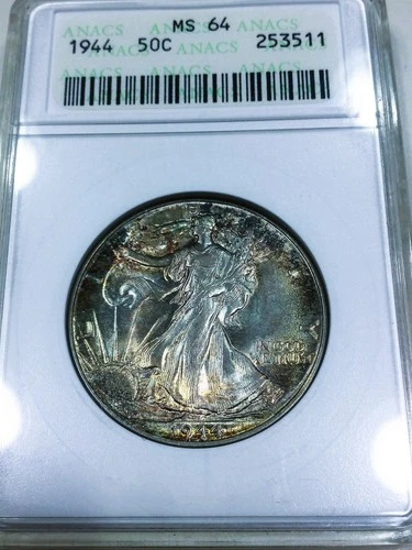 1944 Walking Liberty Half Dollar ANACS MS64 Beautiful Coin Nice Toning