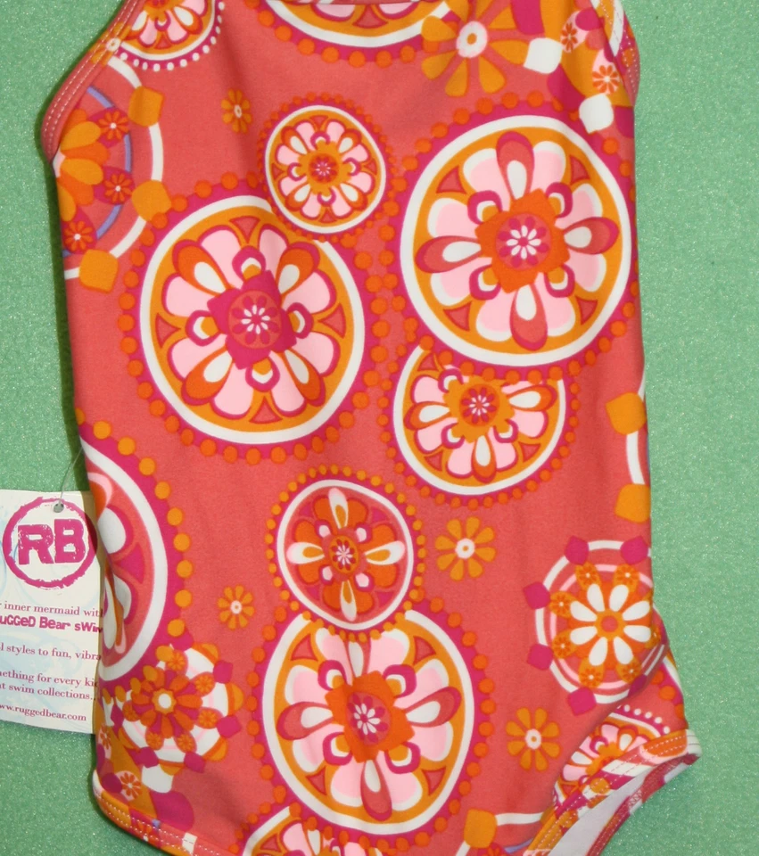 Traje de Baño Oso Resistente Rosa Medallón Naranja Traje de Baño Niñas Xback 1 PIEZA Foto 2 de 2