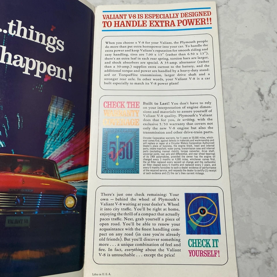 Винтаж 1964 Plymouth Valiant V.8 автомобильный дилер и выставочный зал брошюра о продажах - Изображение 2 из 4