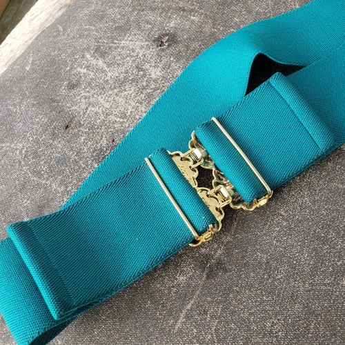Vgt 80's Motion East Stretch Elastic Belt Green Goldtone Infinit Buckle One Size - Picture 10 of 12