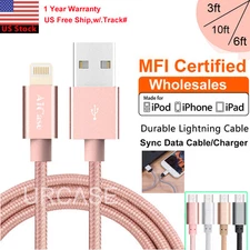 2X iPhone Charger 3ft/ 6ft/10ft Nylon Braid MFI Certified Data Sync Cable Cord