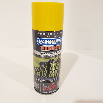 Hammerite Spray Paint Smooth Bright Yellow Finish Rust Cap 12 oz