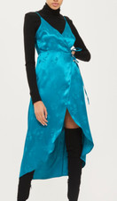 Topshop Green Jacquard Floral Women Asymmetric Wrap Dress Size 18 Sleeveless