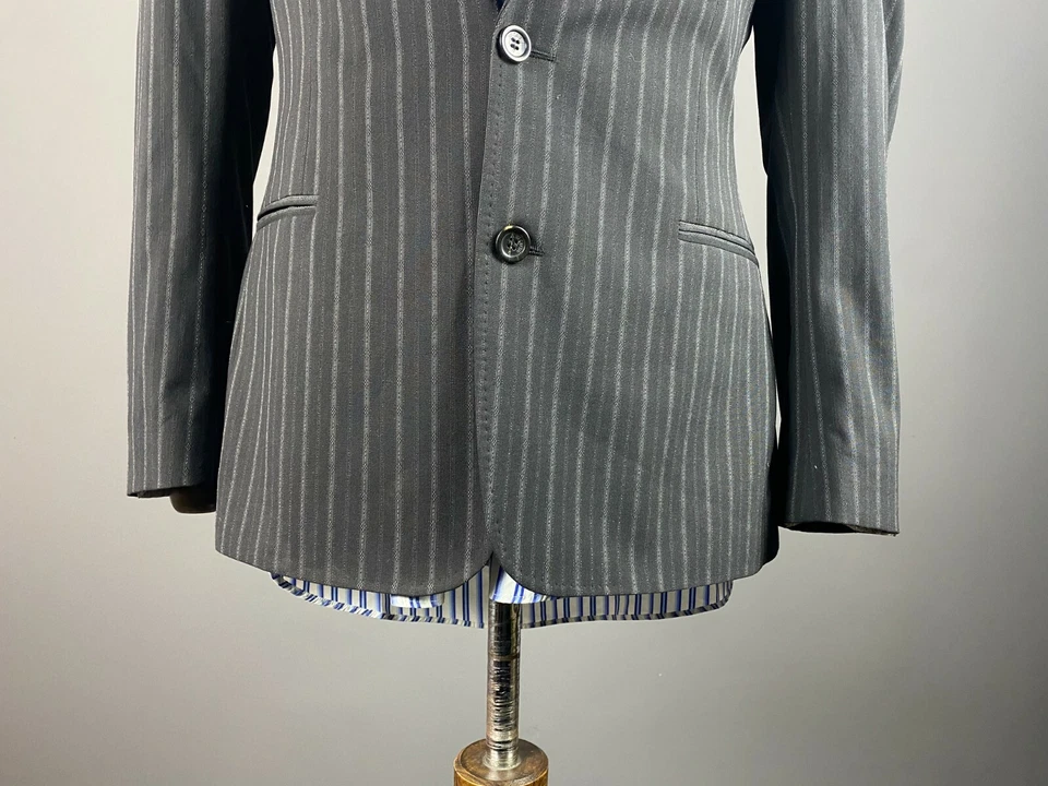 Men JUST CAVALLI Black Striped Two Button Sport Coat Blazer Size 50 - Image 3 of 4