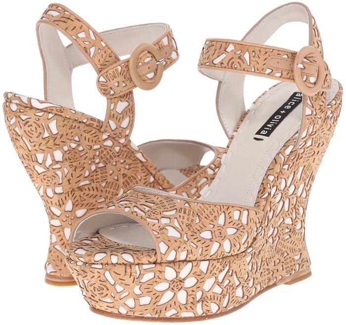 Alice + Olivia Jana Laser Cut Wedge Sandals Size 7 UK 37.5