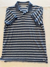 Eddie Bauer Polo Shirt Men's Medium Navy Blue Stripe Cotton Collared