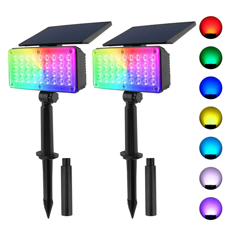 2er Set LED Solar Strahler RGB SolarLeuchte Solarspot Garten Leuchte