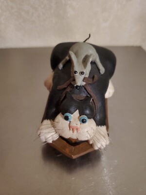 Adorable Kitty Cat & Mouse On Sled Figurine