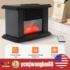 1000W Electric Fireplace Standing Space Heater Stove 3D Flame Log Burner