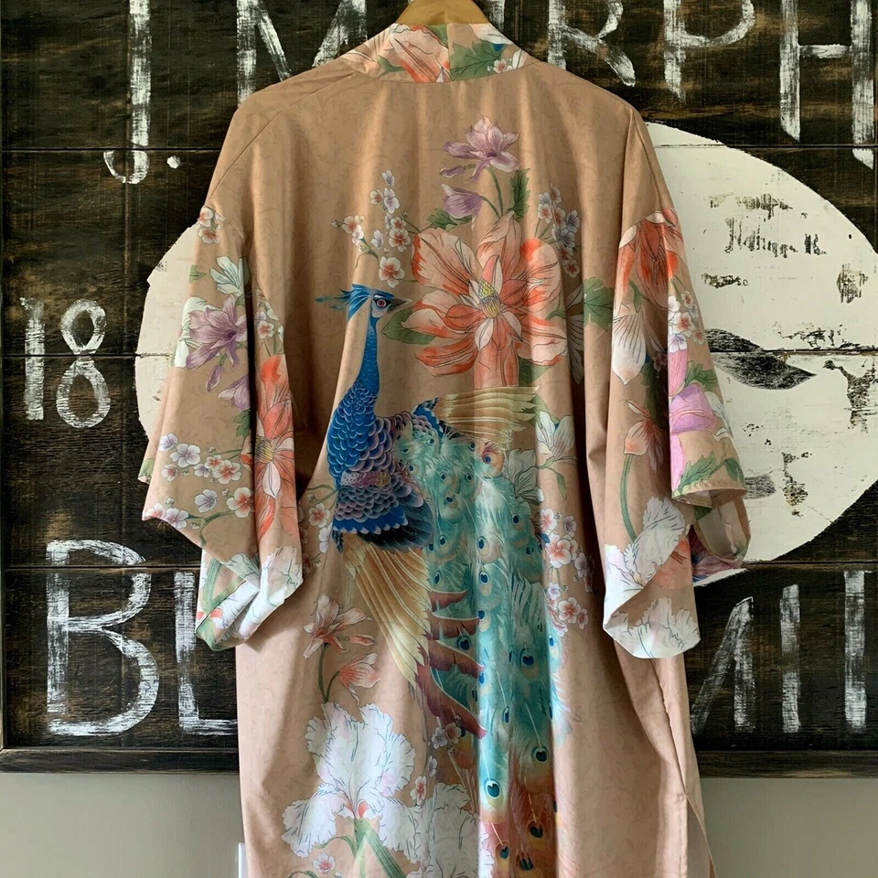 M Bohemian Floral Kimono Maxi Duster Top Jacket Vtg 70s Ins Womens MEDIUM NWT