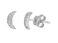0.20CT Round Cut Moissanites Pavé Crescent Moon Stud Earrings In 10K White Gold