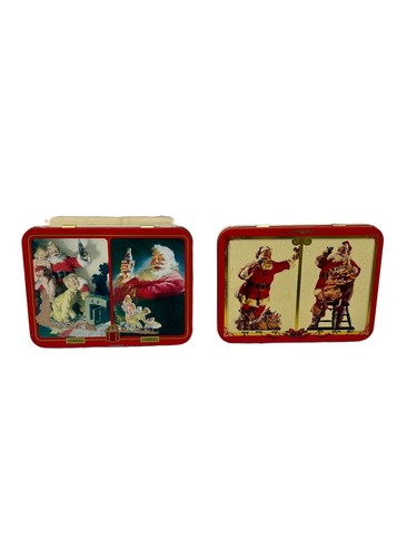 Lot of 2 Vintage Tins of Christmas Coca-Cola Playing Cards, 4 Complete Decks